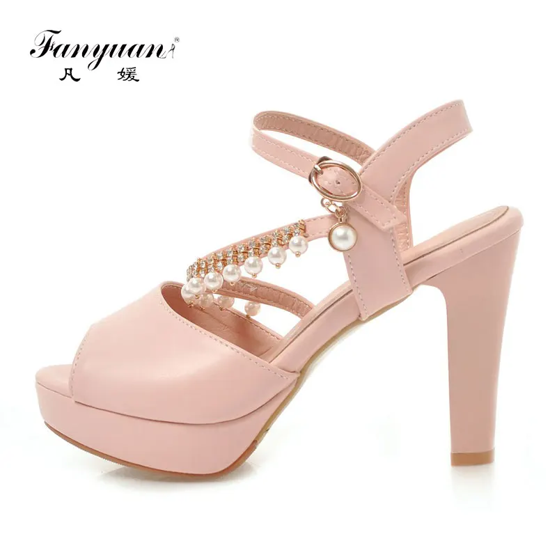 

Fanyuan Platform Sandals Women Rhinestone Party Dress Sandals 10CM Chunky High Heels Summer Womens Shoes Sandals Open Toe Black