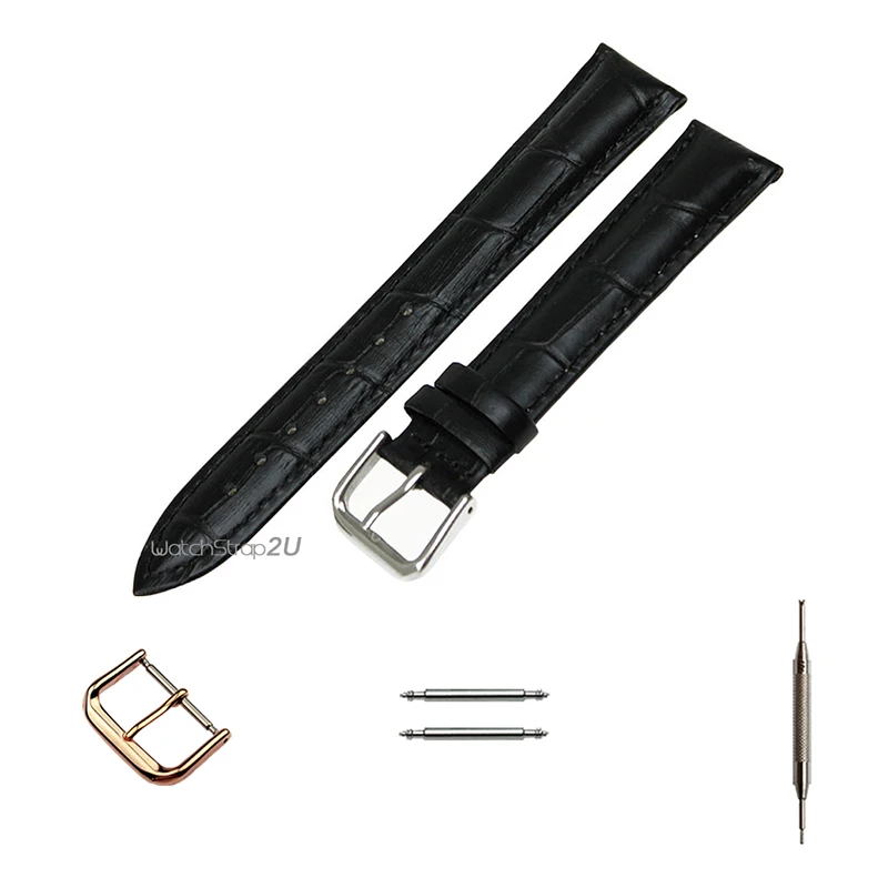 Black Brown Crocodile Grain Leather Watch Band Strap Wristwatch Silver + Rose Gold Pin Buckle | Наручные часы