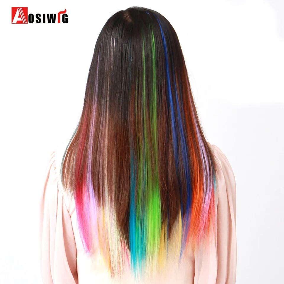 AOSIWIG Long Straight Synthetic in Hair Extensions Omber 1 Piece Heat Resistant Clip In One Piece Hair Extensions