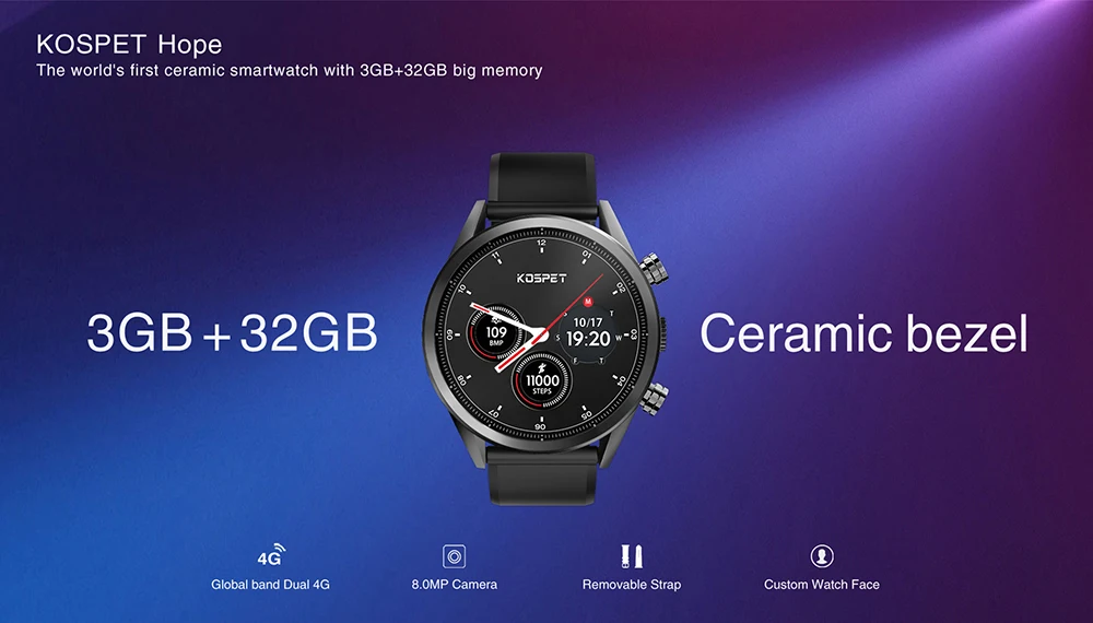 Kospet Hope 4G Смарт-часы телефон Android7.1.1 3 ГБ+ 32 ГБ MT6739 1,3" AMOLED wifi/gps/ГЛОНАСС 8.0MP бизнес-умные часы для мужчин и женщин