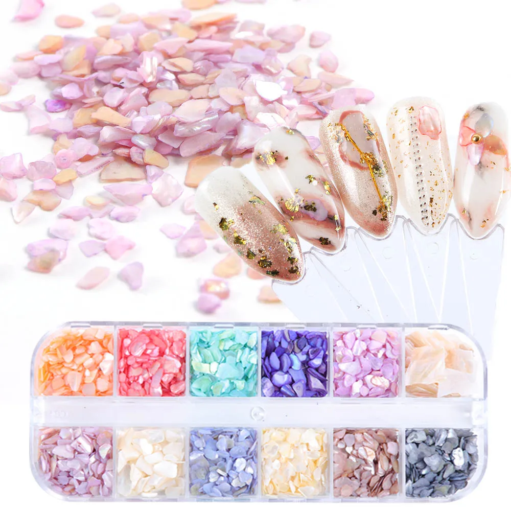 

12 Color Nail Glitter Flakes Powder Crushed Shell Stone Sparkle Mermaid Irregular 3D UV Gel Matte DIY Decoration Manicure JI732