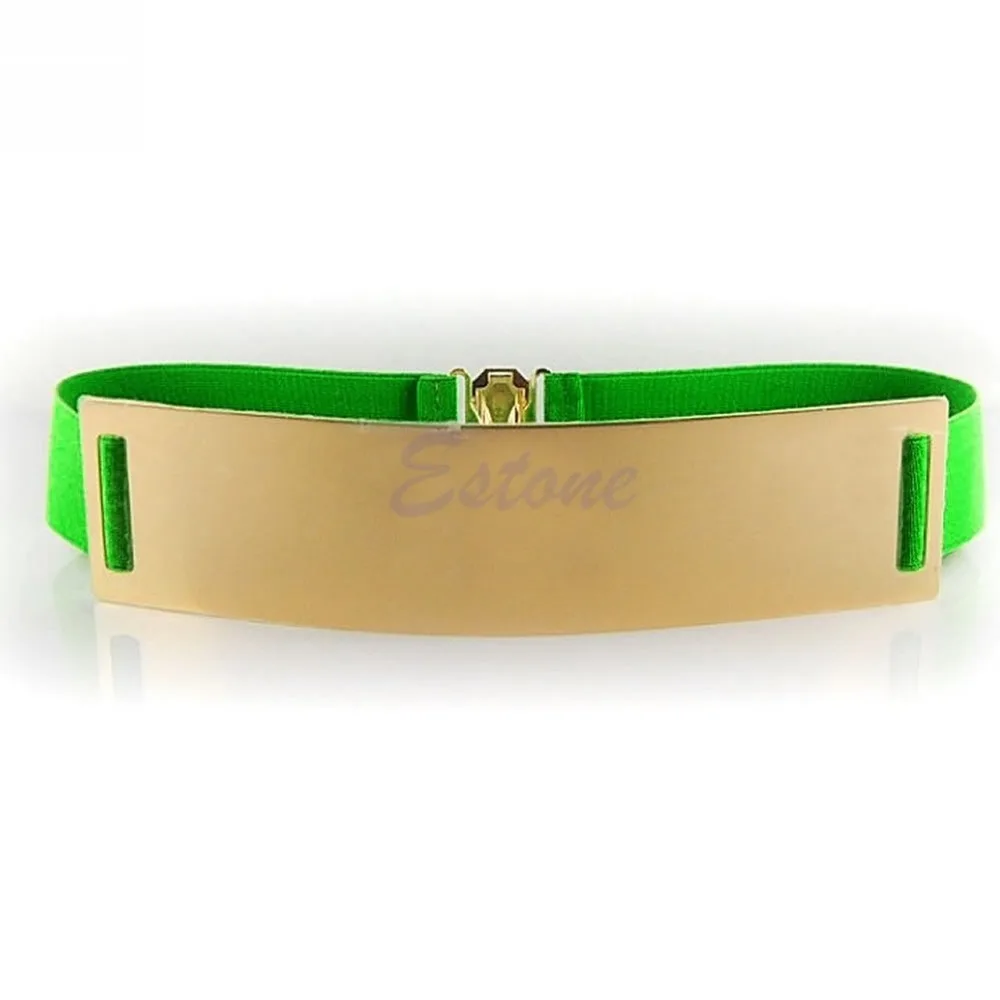 Зеленый Золотой металлический эластичный зеркальный Золотой металлический поясной ремень металлическая блестящая пластина широкий ремешок для женщин Дамская Accessories-448E - Цвет: Зеленый
