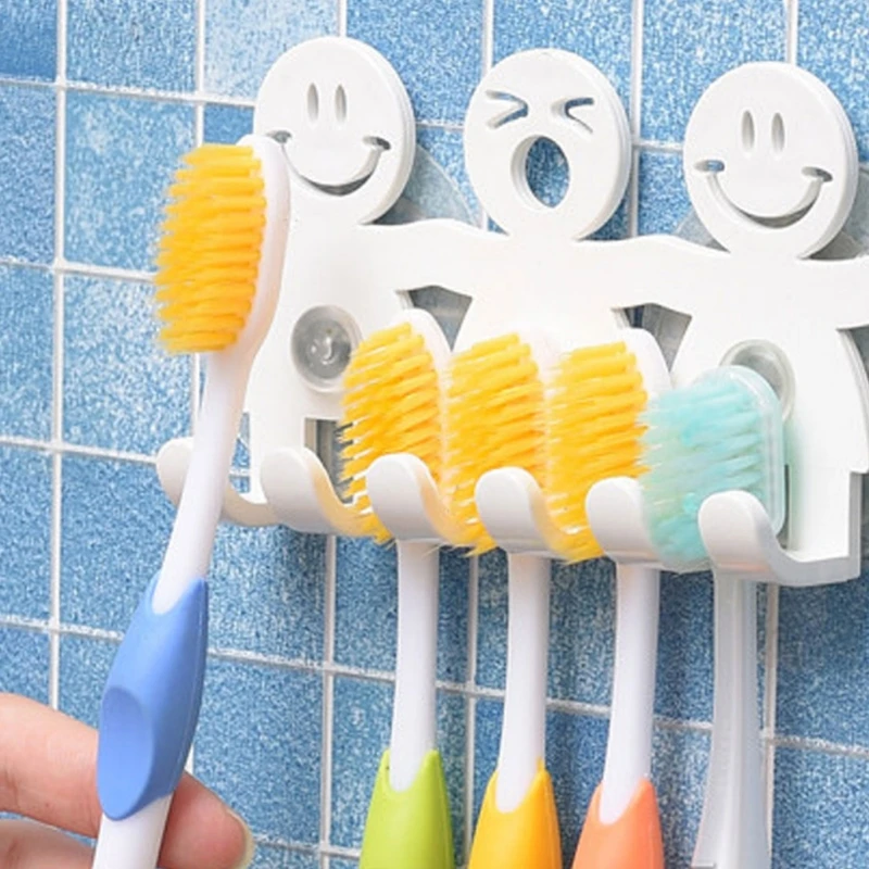 

1Pc Toothbrush Holder Wall Mounted Suction Cup 5 Position Cute Cartoon Smile Bathroom Sets