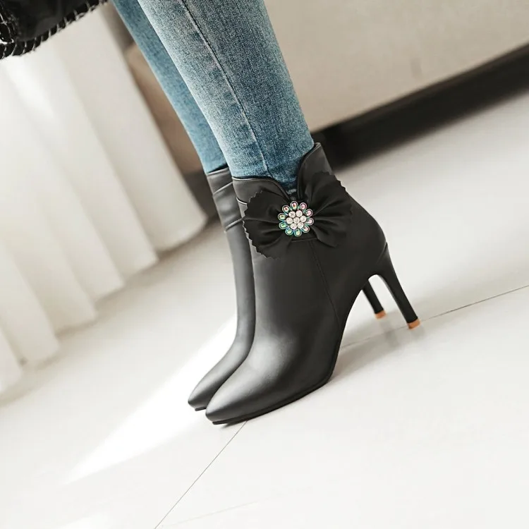 

Big Size 11 12 13 14 15 16 17 18 Ma'am Short boots Pure color Water drill Boot barrel High heel boots