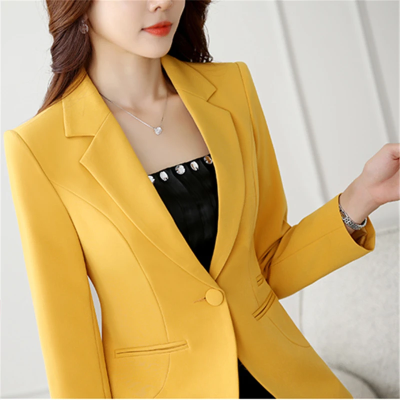 

Fashion 2019 Women Blazer spring autumn Long Sleeve Blazers Notched Collar One Button Coat Slim Office Jacket Ladies Blazer Tops