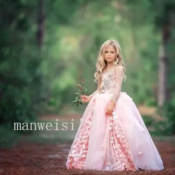 

Pink Lace Flower Girl Dress Sleeveless Princess Cute Party Pageant Ball Gowns