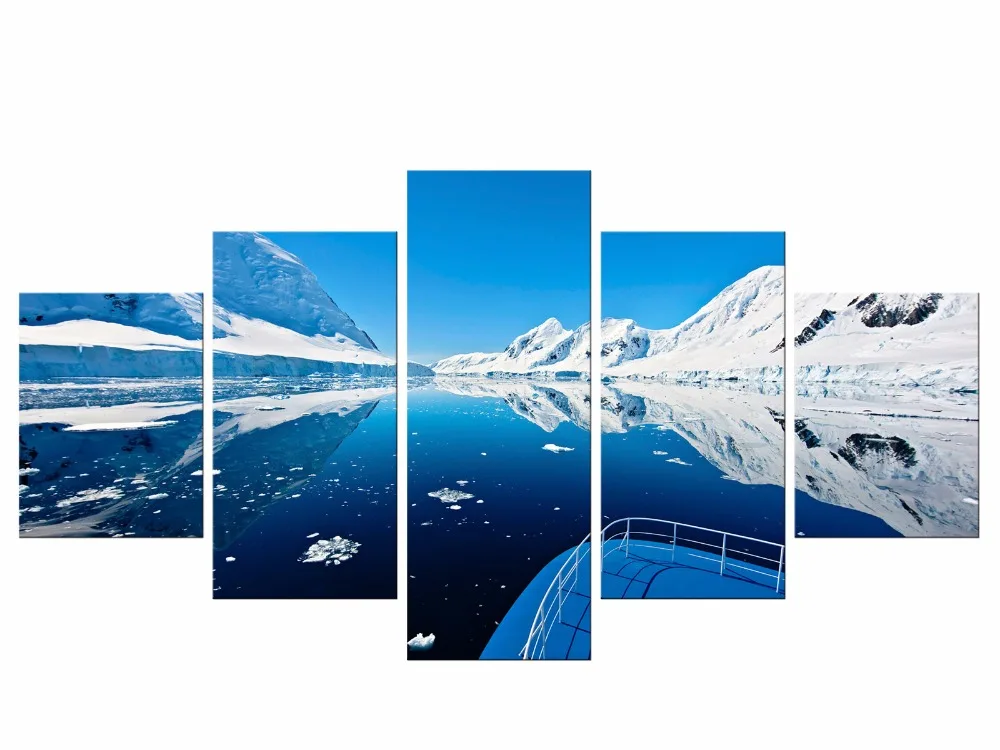 5 Pieces Mountain Lake On A Winter Rock Ice Beach Snow Panel Paintings Modern Giclee Artwork Oil The Picture | Дом и сад