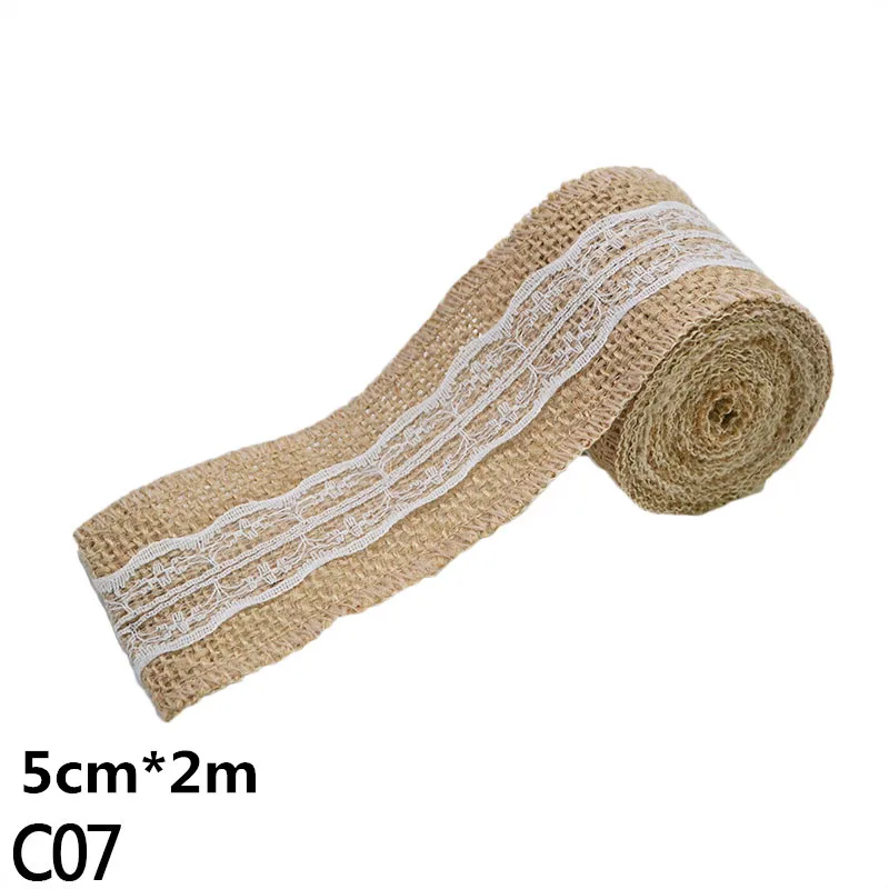 2M 5cm Burlap Rolls Hessian Jute Lace Ribbons Vintage Rustic Wedding Ornaments DIY Craft Supplies Birthday Gift Box Package Rope - Цвет: C07