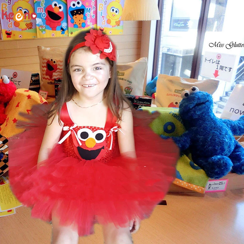 Handcrafted Elmo Inspired Girls Tutu Dress for Birthday or School Play