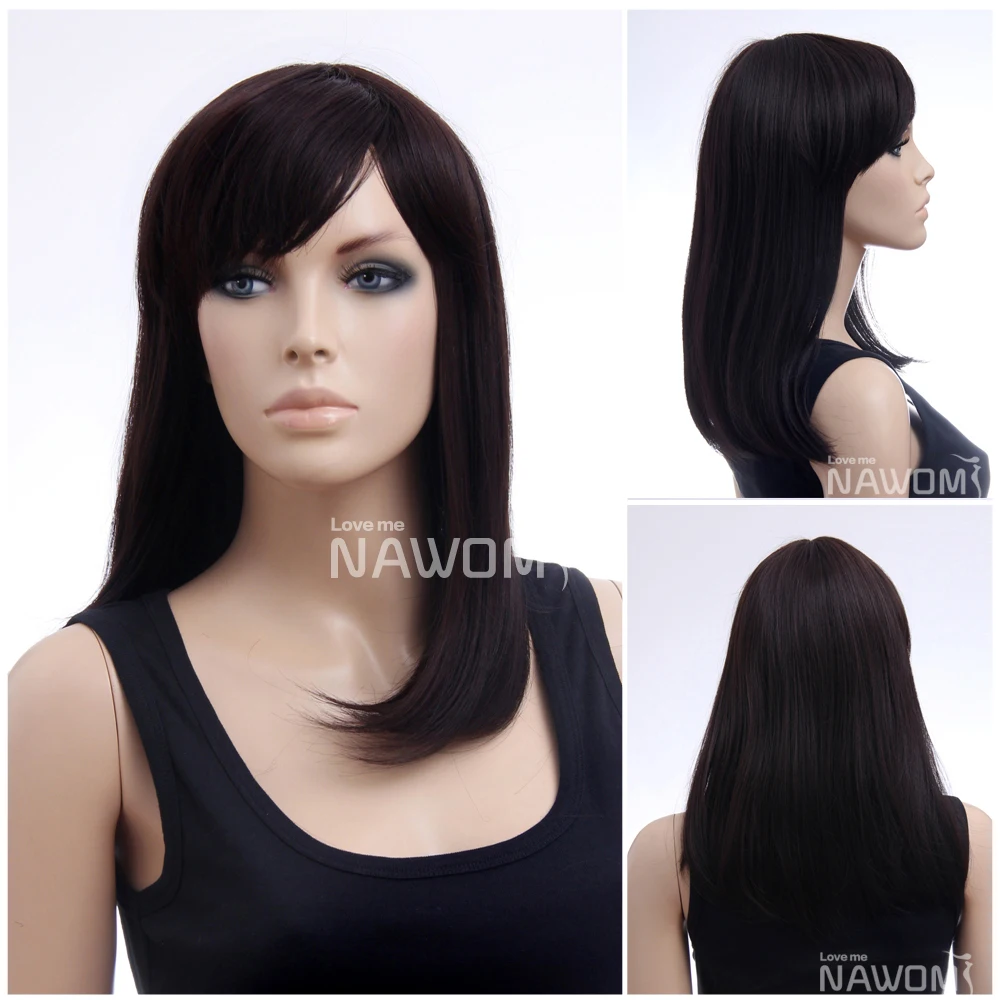 Natural Synthetic Fiber Chestnut Side Swept Bangs Armpit Length