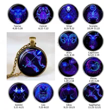 Gran oferta Vintage 12 signo del zodiaco colgante collar diseño de constelación horóscopo astrología Collar para Mujeres Hombres cabujón de vidrio