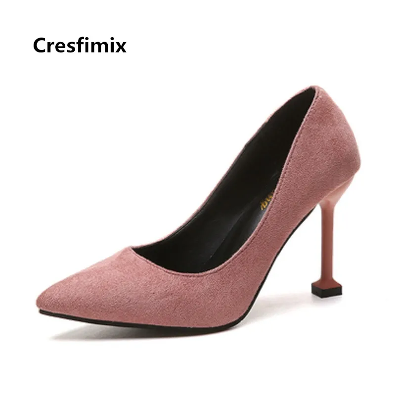 Cresfimix Women Fashion Pointed Toe Flock High Quality High Heel Shoes Lady Sweet Classic Office Black High Heel Pumps B3418