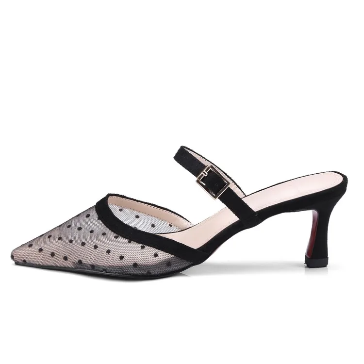 2018 Summer Elegant Lace Mesh Sandals Polka Dot Pointed Toe Gladiator Shoes Woman High Heels Big Size 34-43 Strap Footwear Woman (1)