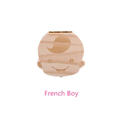 Oklady Испанский Английский Русский Французский детское дерево коробка для зубов органайзер для хранения молочных зубов Umbilica сохранить подарки - Цвет: french boy