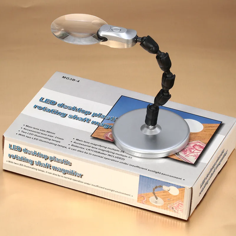 Flexible 2.5x/8x Desktop Plastic Magnifier Illuminated Led Loupe Lamp Magnifying Glass With Stand For Repairing | Инструменты