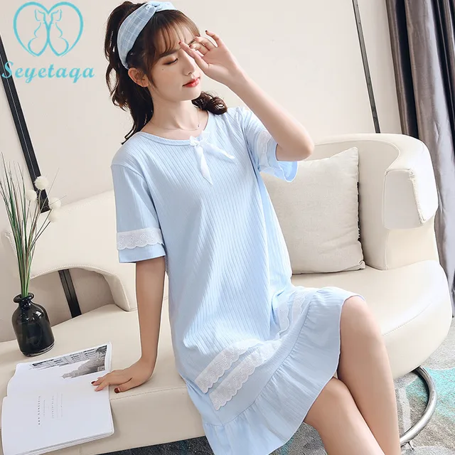 Summer Cotton Maternity Nursing Nightdress Sweet Breastfeeding Nightgown for Pregnant Women