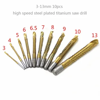 

10pcs High Speed Steel Plated Titanium Saw Drill Woodworking Open Sawtooth Wood Plate Reaming Slot Woodworking Hole Drill Set