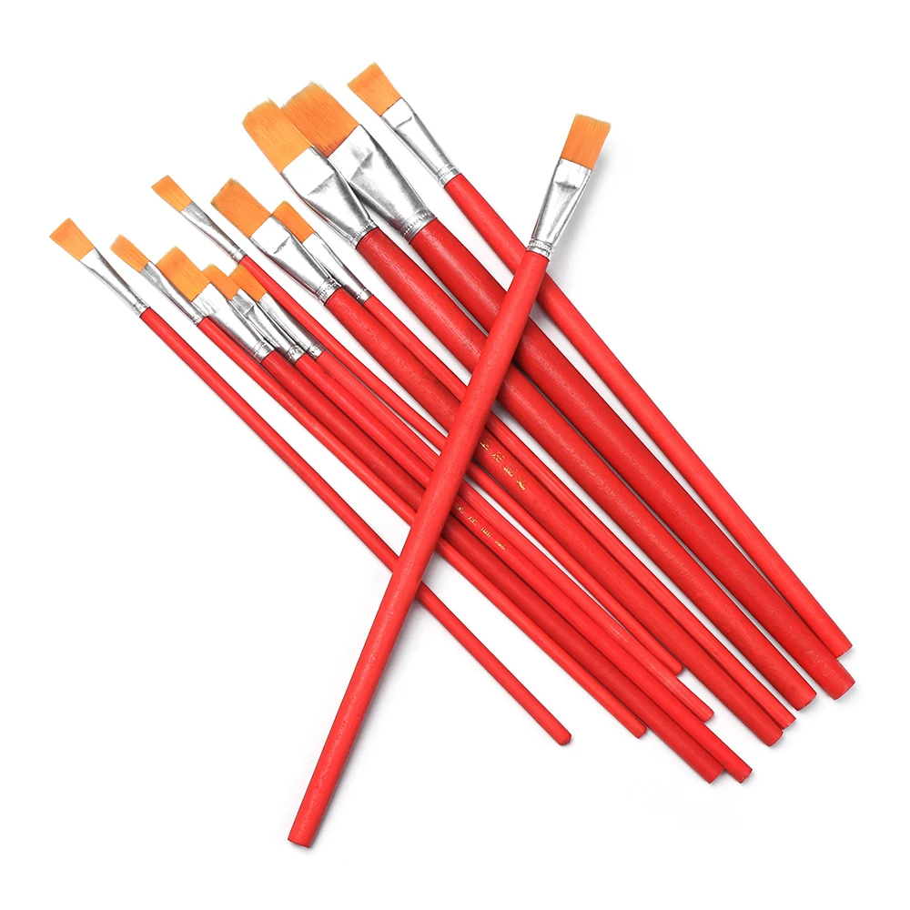 10PC//Set Artist Oil//Watercolor Paint Brush Crafts Art Painting Flat Pointed Tip