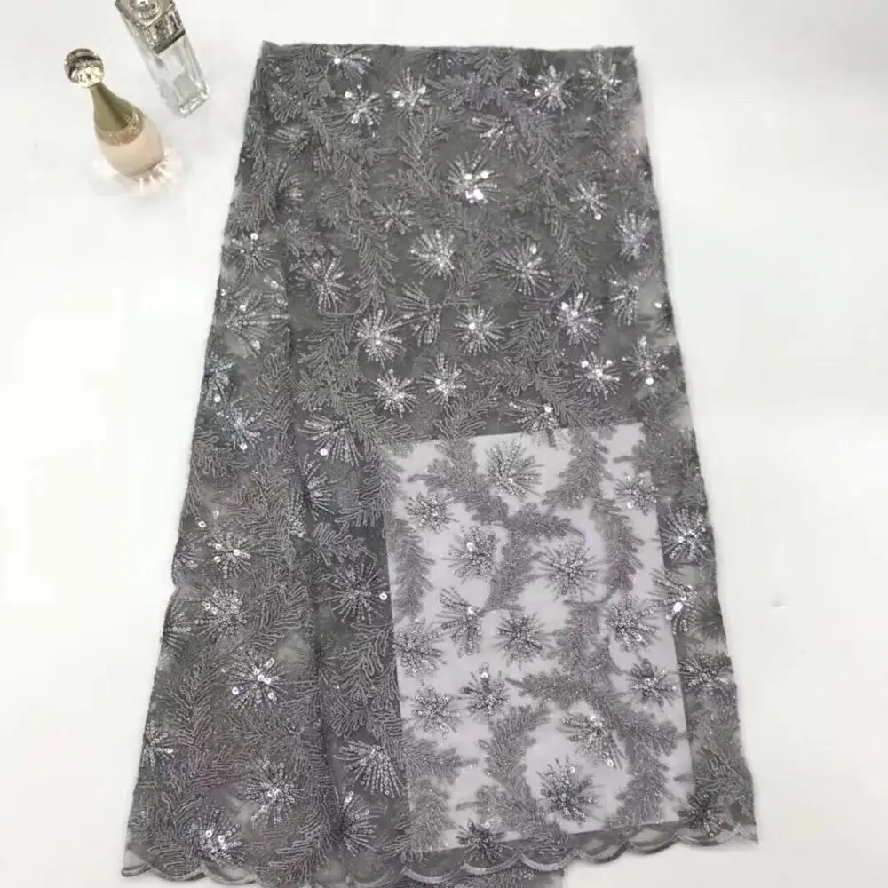 

African Lace Fabrics 5yard Grey Guipure Lace Fabric 2018 High Quality Nigerian Cord Lace Fabric For Wedding Dresses(FJ-6-19