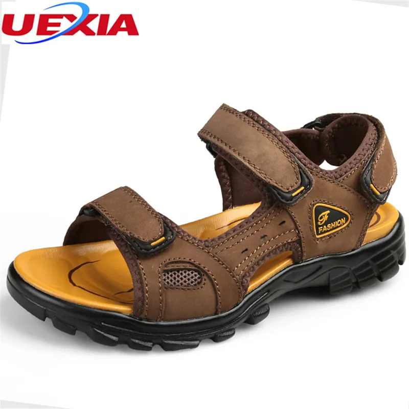 

UEXIA Fashion Summer Breathable Beach Shoes Men Sandals Casual Non-slip Flats Soft Leather Male Soft Zapatos Sandalias Hombre