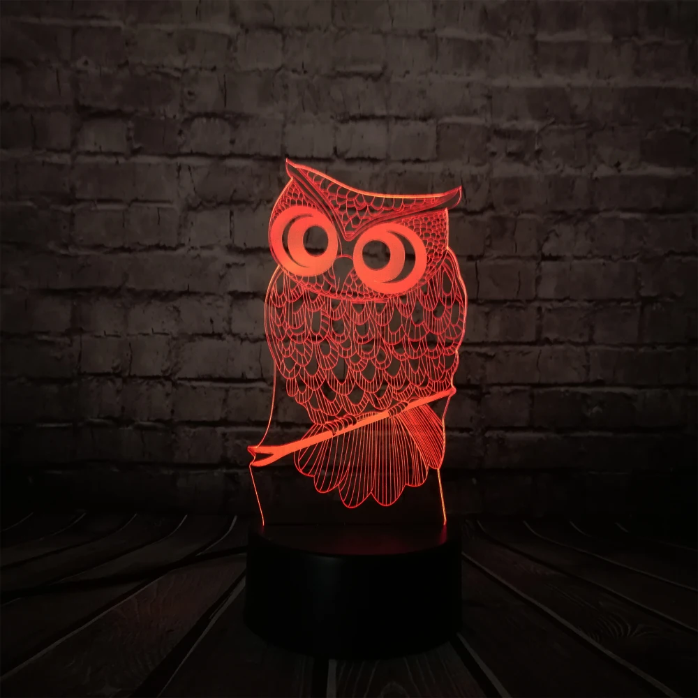 Кавайный 3D ночник с изображением животных Совы 7 цветов светодиодный светильник