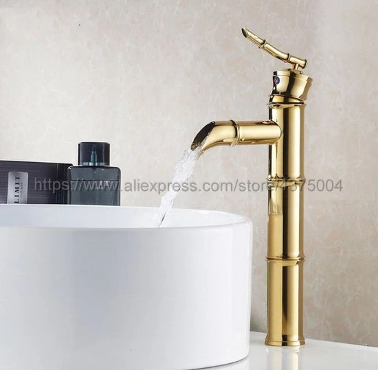 Golden Brass Bamboo style single hole basin faucet Deck Mounted Single Handle Hot And Cold Water Tap Ngf048