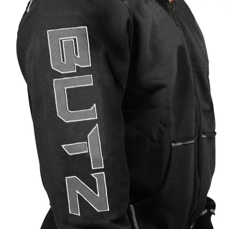 Thin Fitness Hooded Sweatshirt Black Big Pocket Hoodie Men Bodybuilding Gym Sweatshirt For Men Zipper Long Sleeve Hoodies