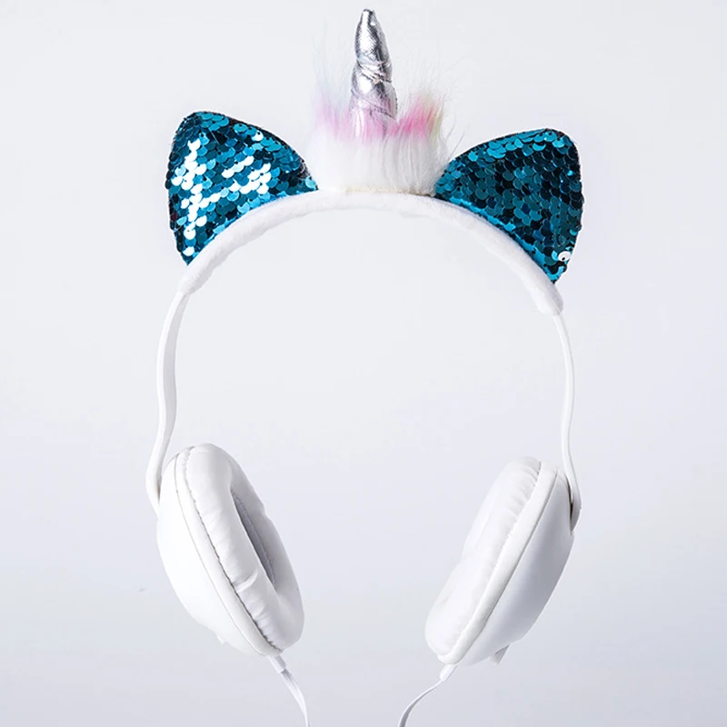 JINSERTA Unicorns Headphones Cute Cat Ear Earphones For Mobile Phone MP3 PC Tablet 3 5mm Wired Headset for Kids Adults Gift