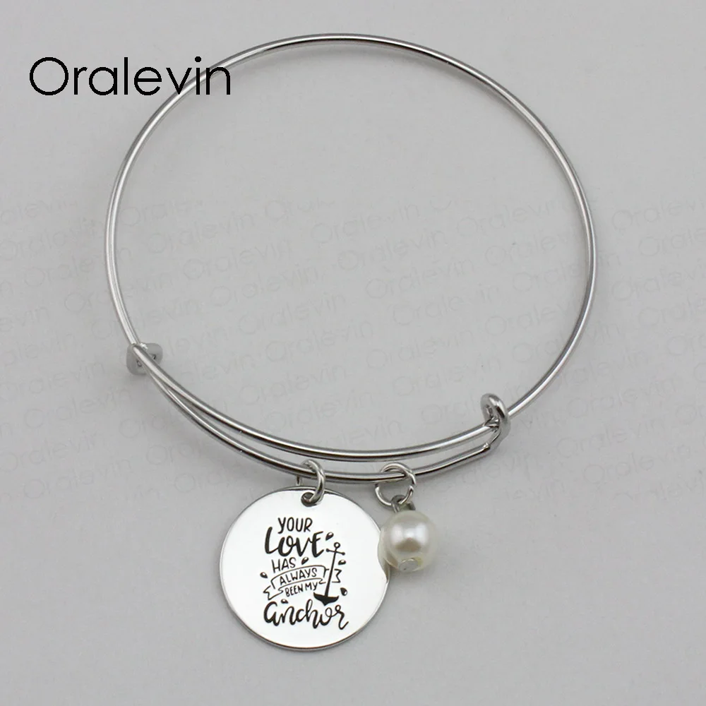 YOUR LOVE HAS ALWAYS BEEN MY ANCHOR Inspirational Hand Stamped Engraved Pendant Wire Bangle Bracelet Jewelry 10Pcs/Lot #LN2228B | Украшения
