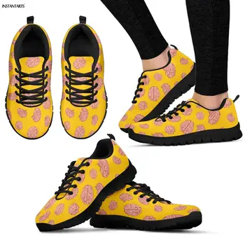 

INSTANTARTS Breathable Women's Running Shoes People Brain Pattern Yellow Sports Athletic Shoes Outdoor Lace Up Sneakers Ladies