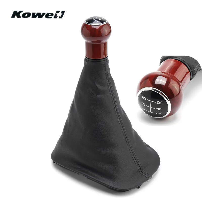 

KOWELL Leather Chromed 5-Speed Manual Transmission Gear Shift Knob with Gator Boot Cover for Volkswagen VW Passat B5/ B5.5 98-04