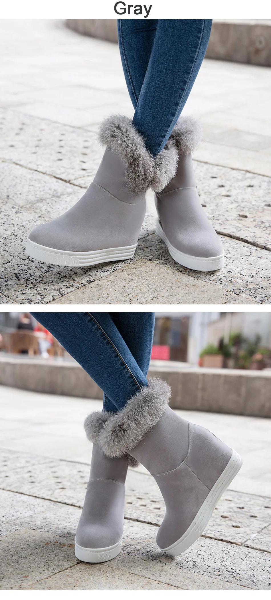 Gdgydh/зимние ботинки хорошего качества женская теплая обувь женские зимние ботинки на платформе и высоком каблуке, модель года, цвет черный, серый, натуральный мех, большой размер 43