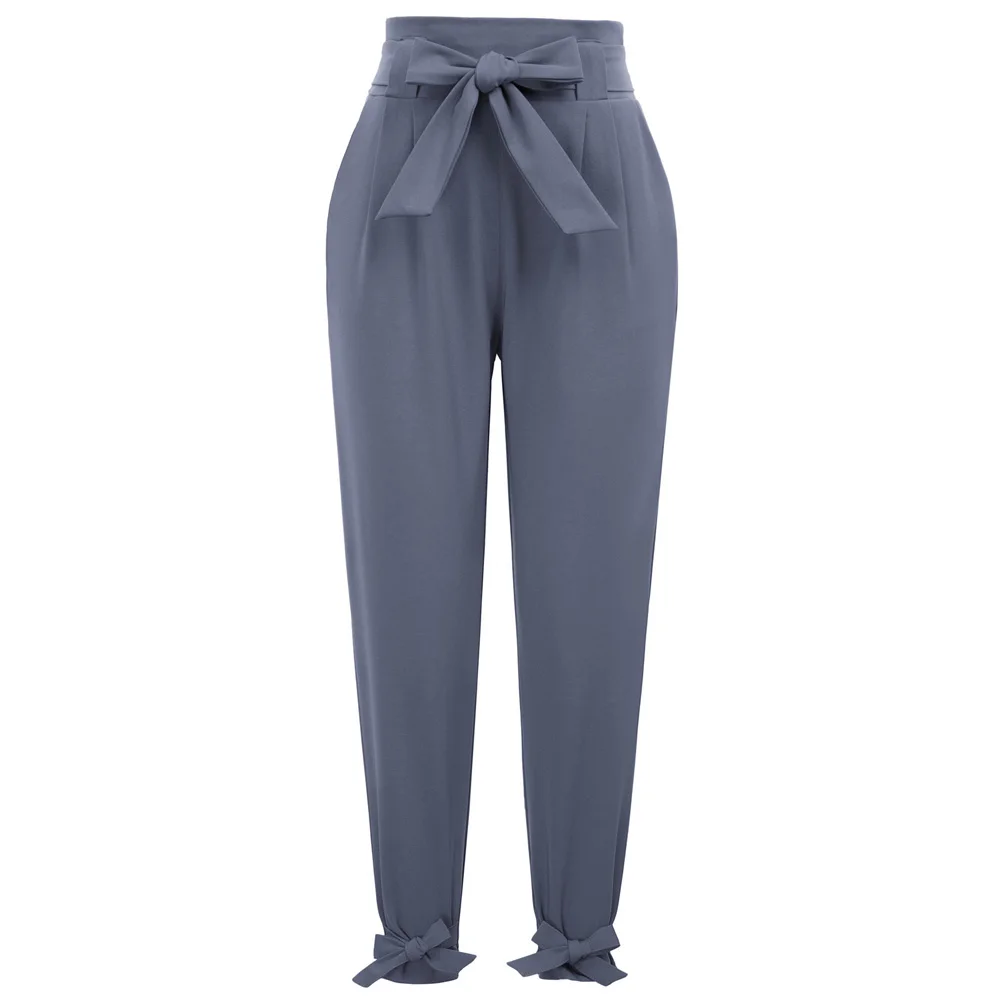 Женские повседневные брюки Капри с высокой талией и бантами, однотонные