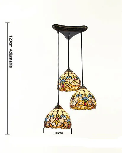 Европейский Тиффани Ретро раковина Средиземноморский пасторальный подвесные светильники 3 линии головы Luminaria Teto подвесные лампы для украшения дома - Цвет корпуса: E