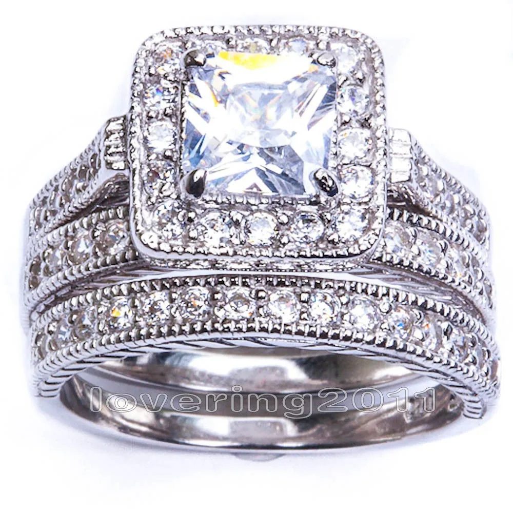 choucong antique jewelry lovers stone 5a zircon stone 10kt white gold filled 3 wedding band ring - Three Band Wedding Ring choucong antique jewelry lovers stone 5a zircon stone 10kt white gold filled 3 wedding band ring - Three Band Wedding Ring
