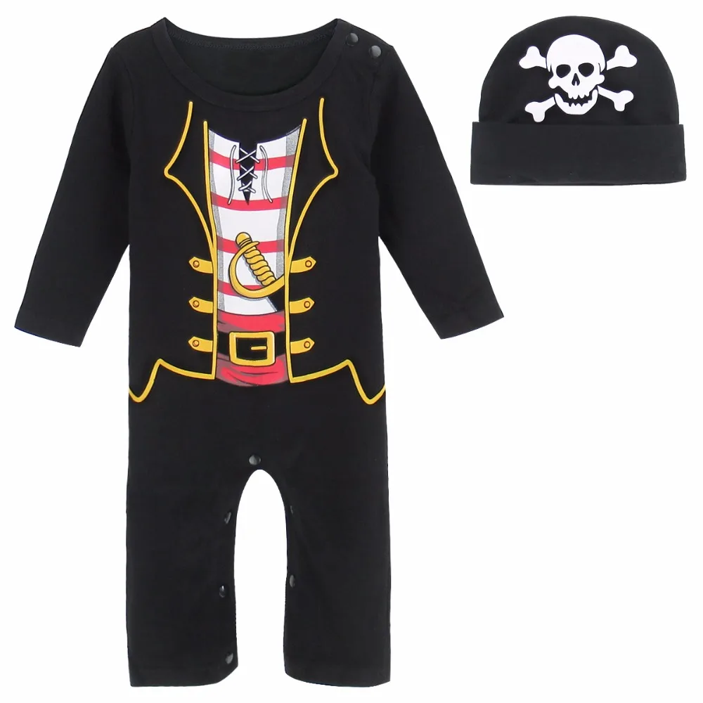 Костюм пирата для новорожденных мальчиков из 2 предметов Детский комбинезон с длинными рукавами и рисунком ниндзя милый комбинезон с шапочкой для детей от 0 до 24 месяцев