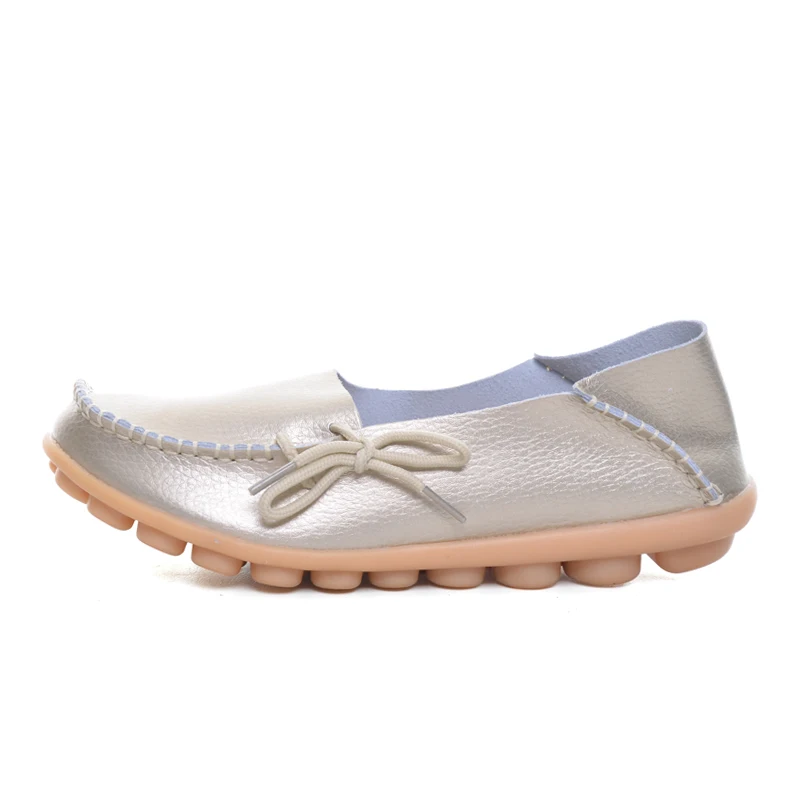 

SAILING LU Slip On Loafers Knot Sliver Gold Flats Split Leather Women Shoes Casual Soft Platform Shoes Woman Size 35-40 XWD756