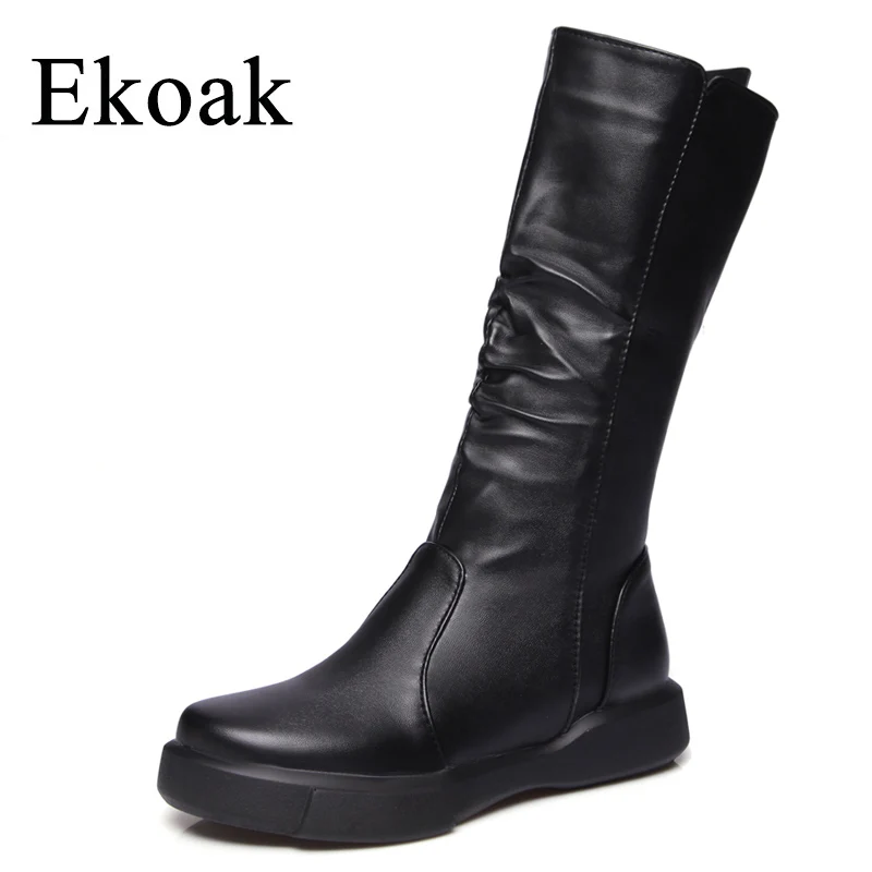 

Ekoak New 2018 Autumn Women Boots Fashion Zipper Ladies Mid-calf Boots Shoes Woman Casual Motorcycle Boots