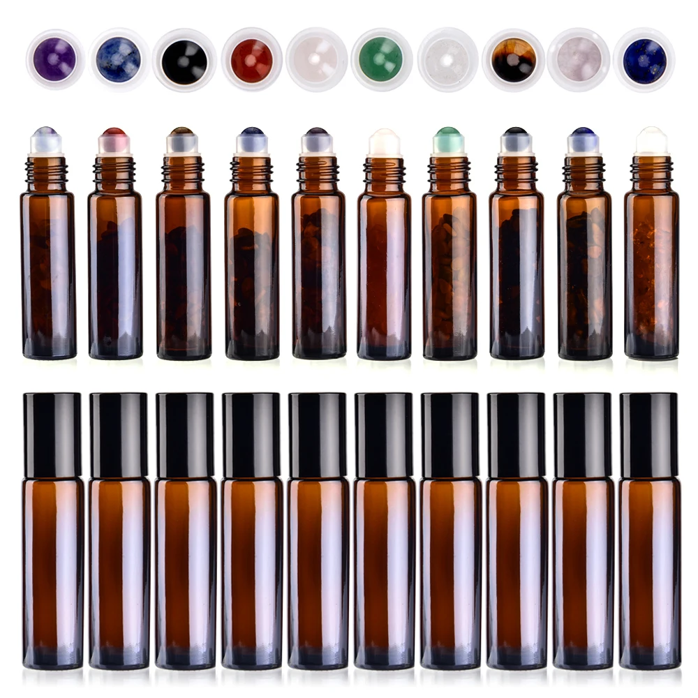 

10pcs 10ml Natural Semiprecious Stones Essential Oil Gemstone Roller Ball Mist Container Travel Refillable Home Glass Bottles