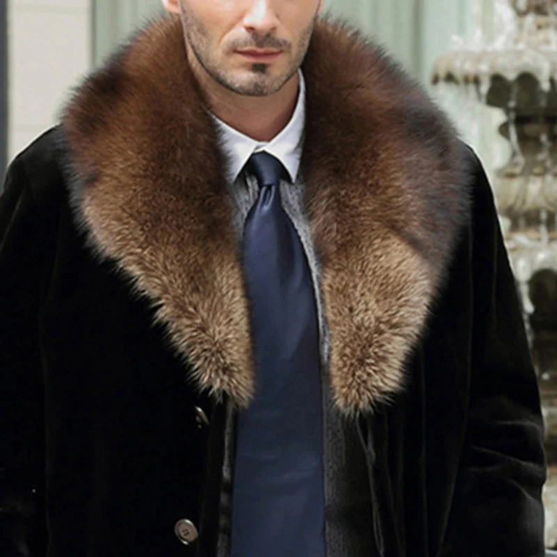 Men s Winter Jacket Faux Fur Overcoat Business Long Plus Size Big Fox Fur Coat Windbreaker 5