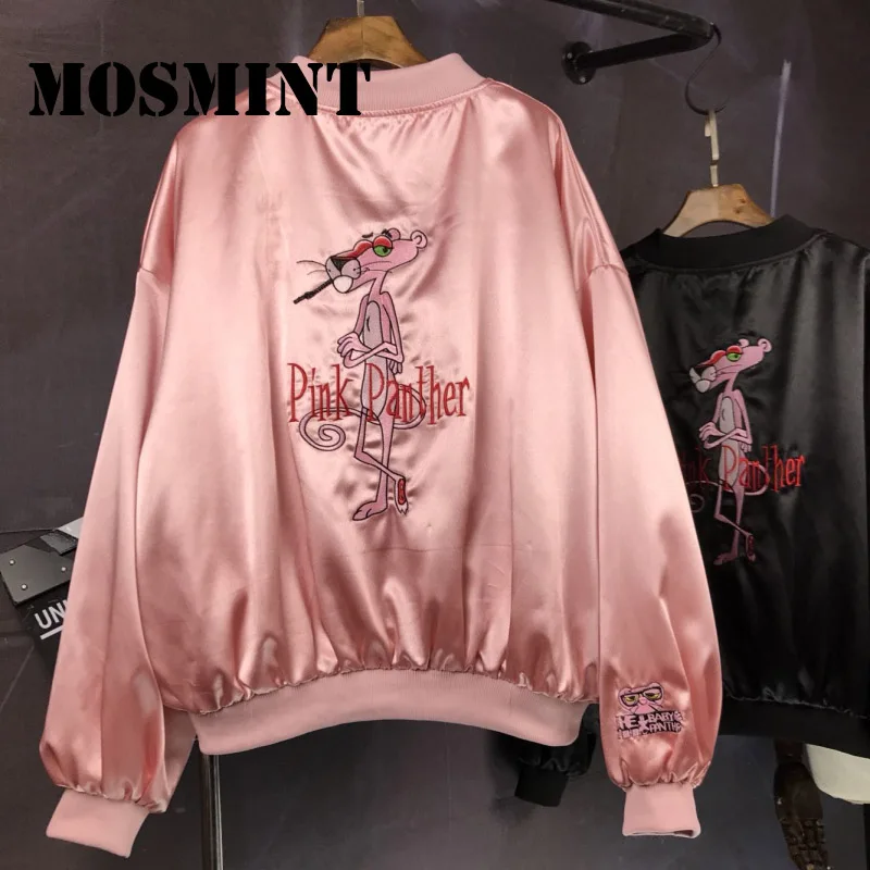 MOSMINT Pink Panther Letters Character Embroidery Jacket Coat Women