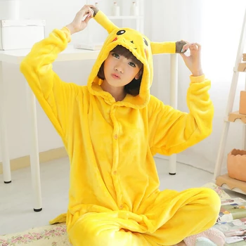 

Wholesale Pikachu Unisex Flannel Hoodie Pajamas Costume Cosplay Animal Onesies Sleepwear For Men Women Adults