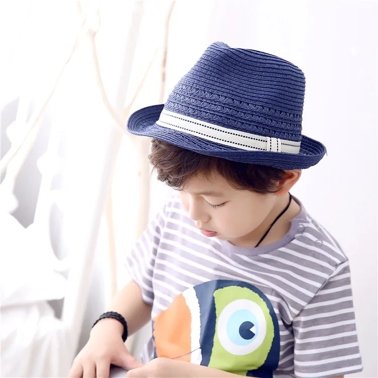 Kids Panama Hat 2-7Y for Boys Children Summer Caps Dark Blue Baby Boy Accessories ovo Hats Baby Photography Props