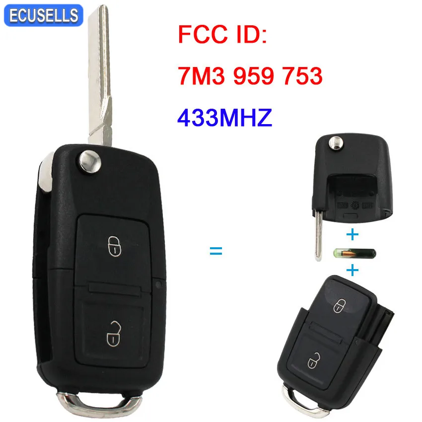 

2 Button Folding Flip Remote Car Key with Blank Blade + ID48 Chip 7M3 959 753 For VW For Volkswagen Sharan Model (2004+) 433MHZ