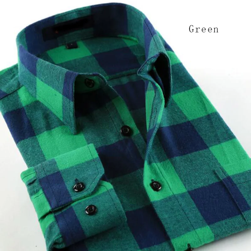 Горячая Распродажа Модные мужские плотные теплые повседневные рубашки с длинным рукавом, клетчатые фланелевые хлопковые облегающие рубашки Camisa размера плюс S-4XL - Цвет: green