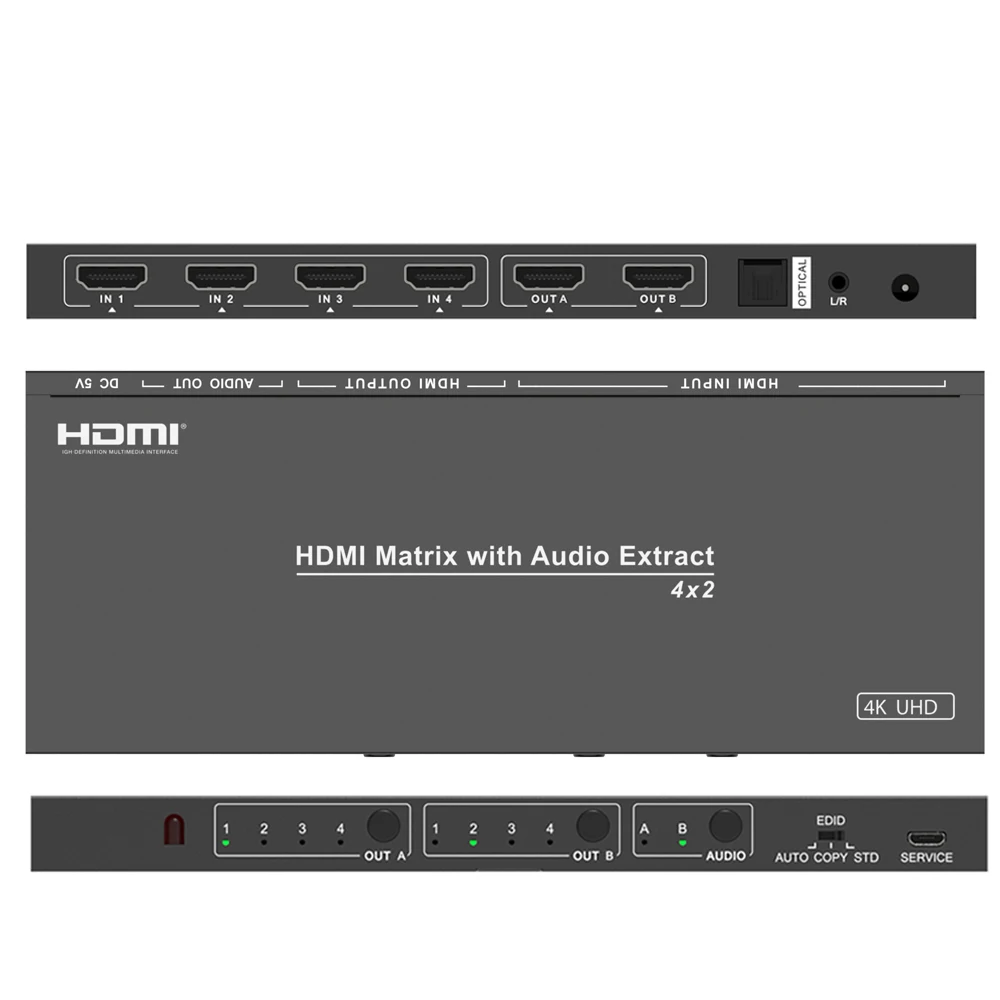 AAAE Hdmi сплиттер переключатель 4K конвертер UHD 4X2 матрица с аудио экстрактом