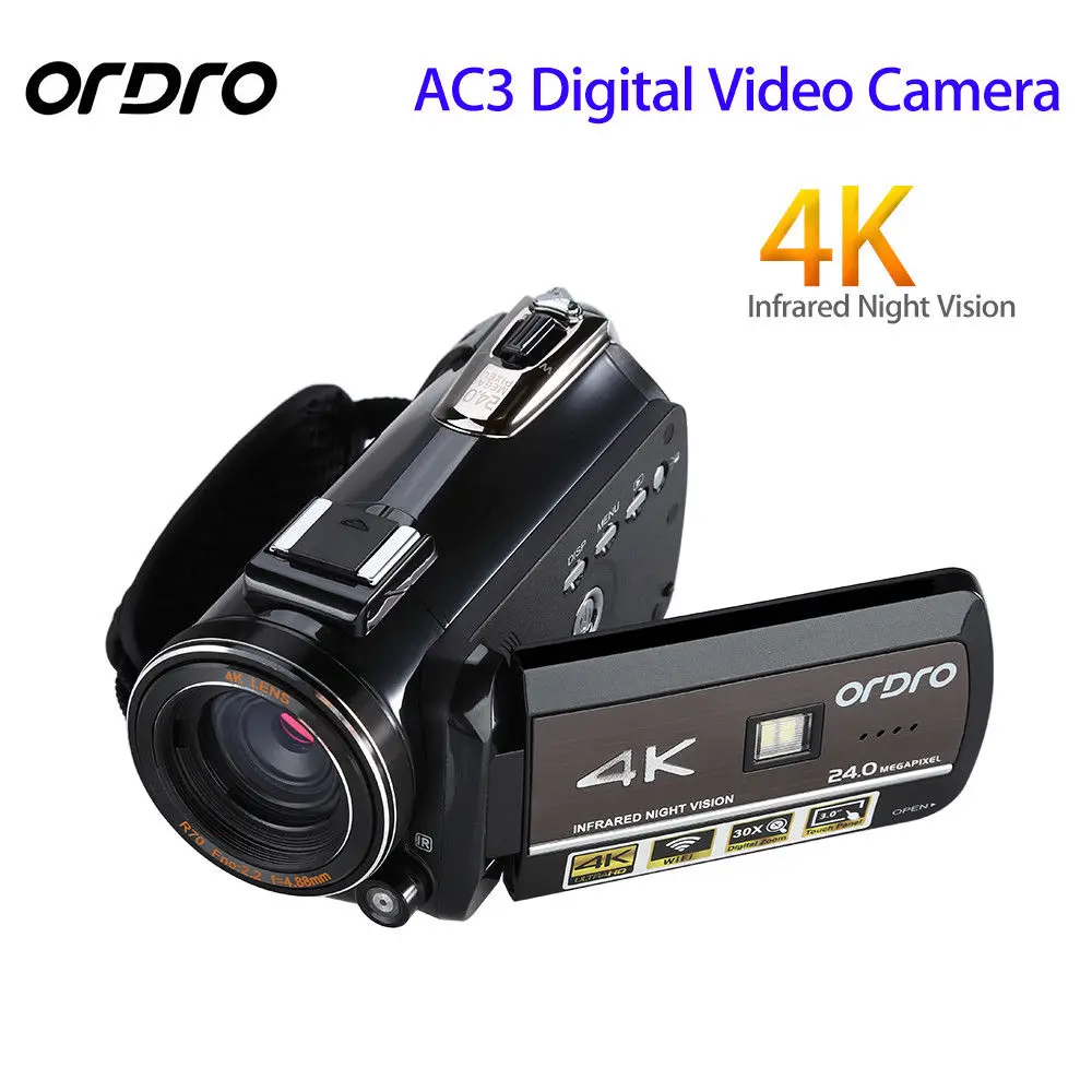 Обновленная цифровая камера ORDRO AC3 4K с горячим башмаком Wi Fi HDMI 24 МП инфракрасное