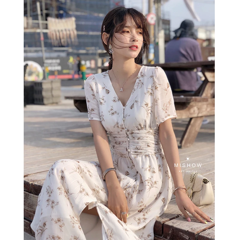 Skup MISHOW sukienka z nadrukiem w kwiaty dla kobiet plaża sukienka boho z nieregularnym brzegiem lato 2019 elegancka długa suknia dziewczyny ubrania MX19B1381