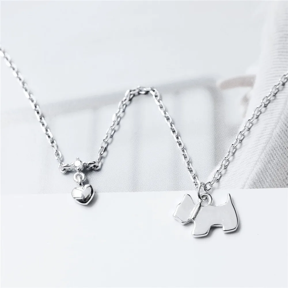 cute dog heart necklace women  100% 925 Sterling silver nacklace Jewellery Clavicle chain pendant charms girl gift