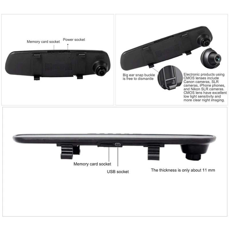  7*4.3CM 1080P HD Dash Camera Mirror 170 Degree Auto Driving Recorder Camera Dash Cam Mirror Car Dvr